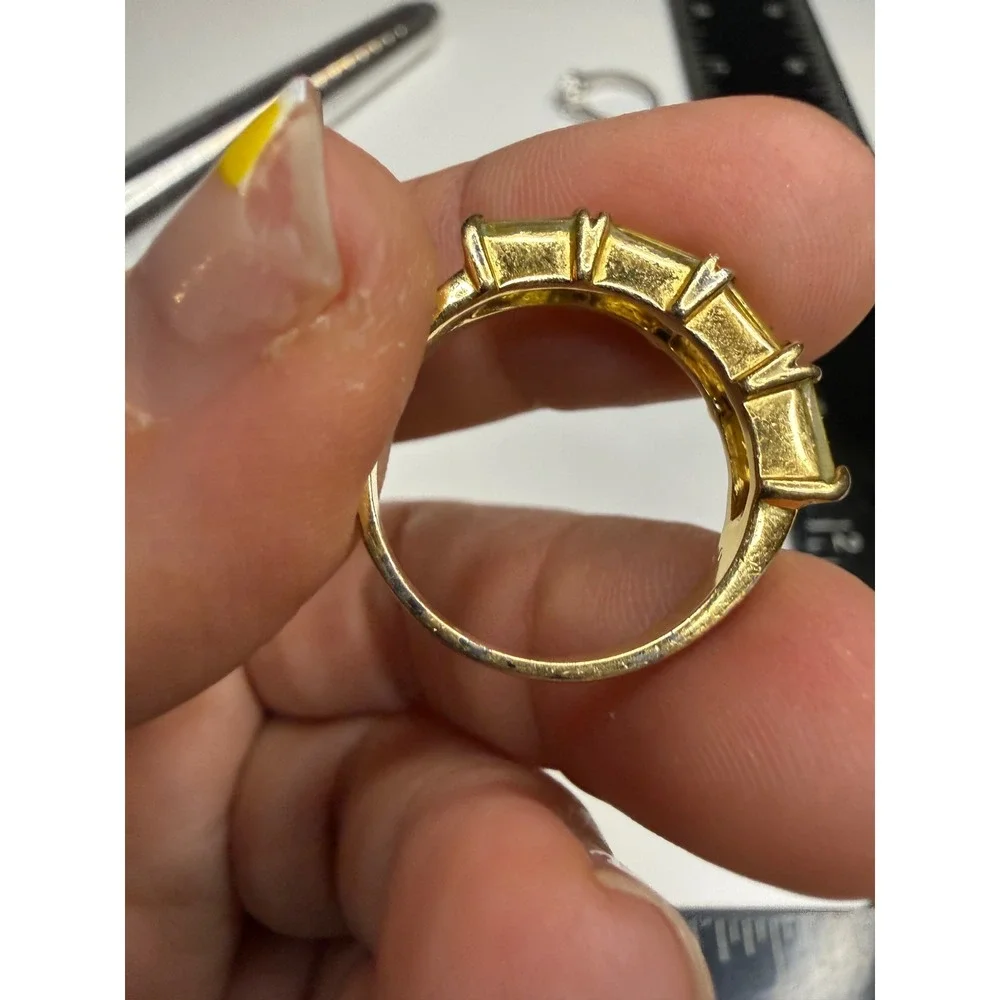 Gold Tone Emerald Cut Yellow Stone 5 Stone Band Ring Size 8.25
